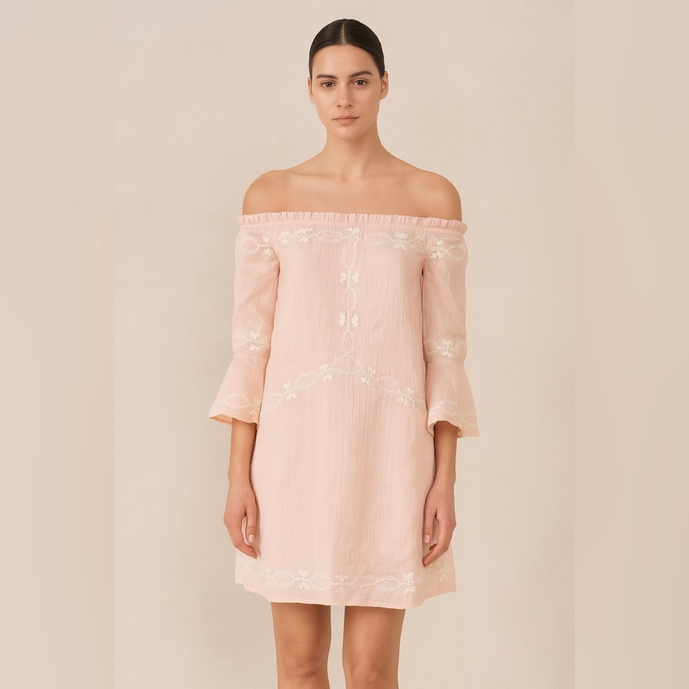 Foxiedox Blush Pink Embroidered Off-Shoulder Dress – Size S - Picture 3 of 5